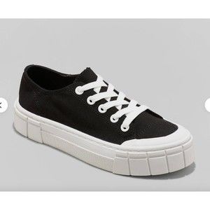 Mad Love Women’s 10 Fran Black Platform Casual  Lace-Up Canvas Sneaker Shoes